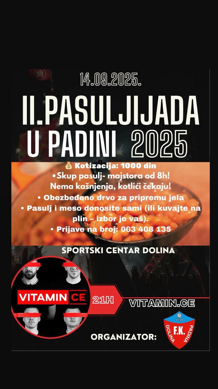 Pasuljijada u Padini 14. septembra, prijave u toku
