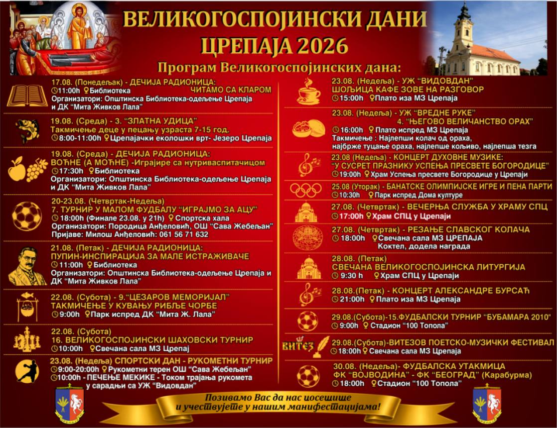 Poznat program Velikogospojinskih dana u Crepaji