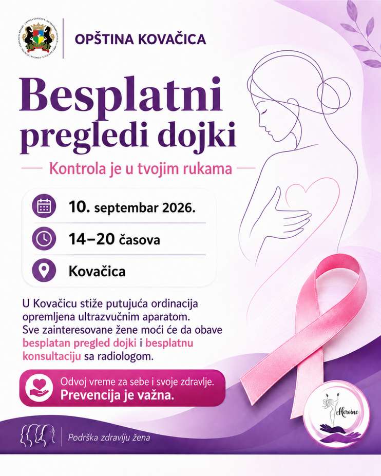Besplatni ultrazvučni pregledi dojki 10. septembra u Kovačici