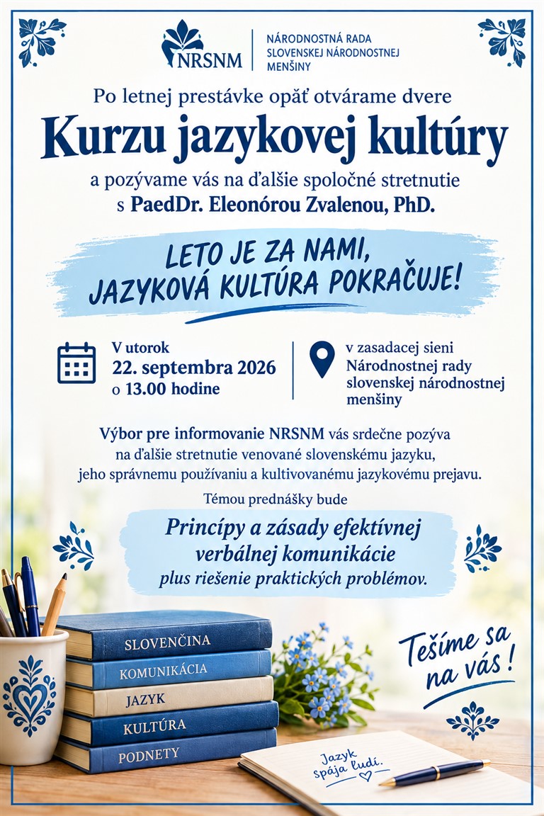 Výzva na ďalšie kolo Kurzu jazykovej kultúry
