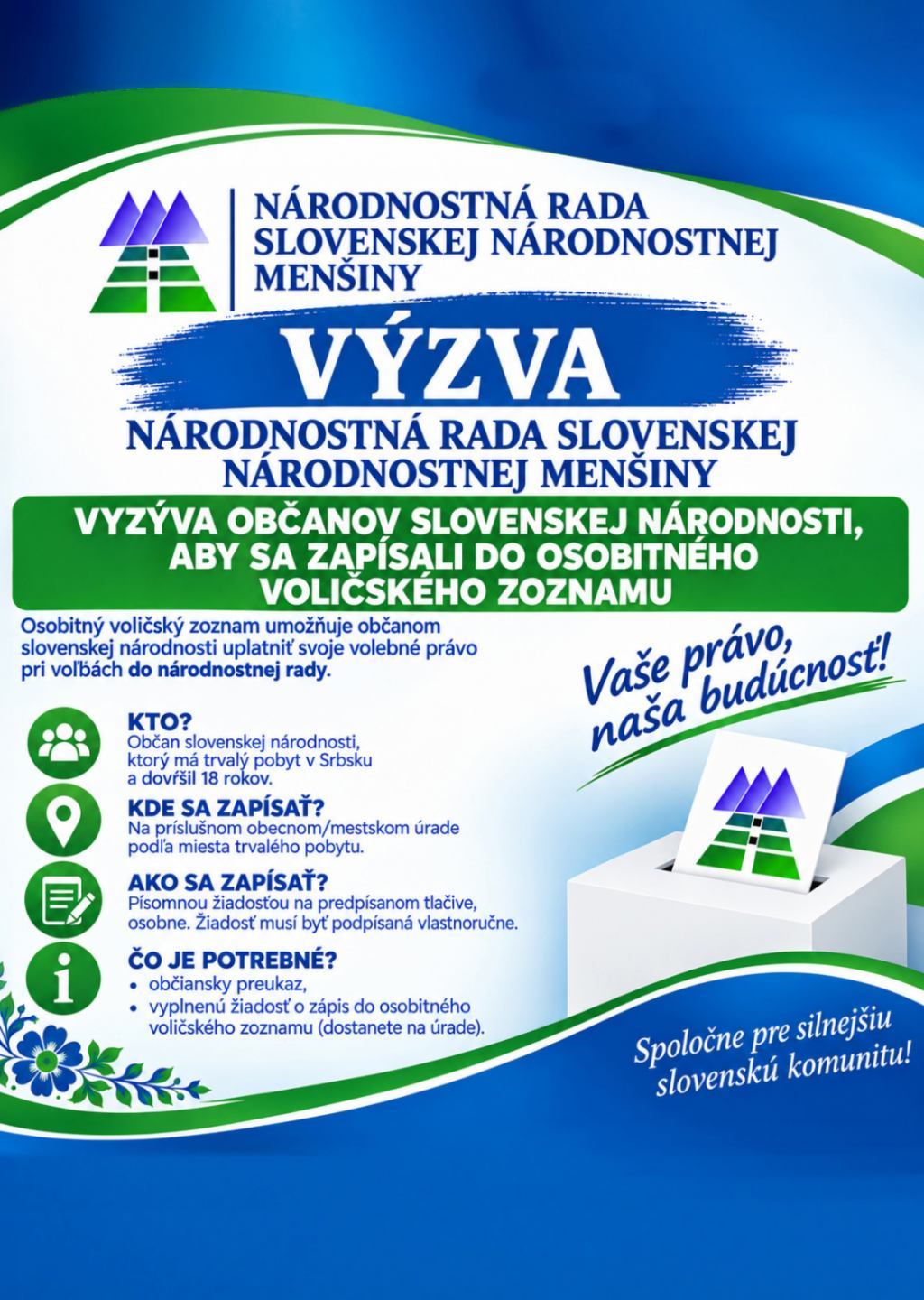 Voľby do národnostných rád budú 8. novembra, podmienkou hlasovania je zápis v osobitnom voličskom zozname